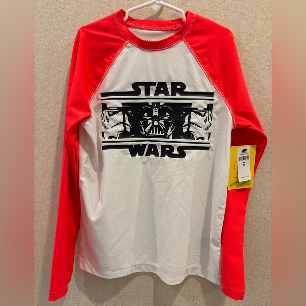 GAP Factory Red and White Graphic Long Sleeve Swim Shirt